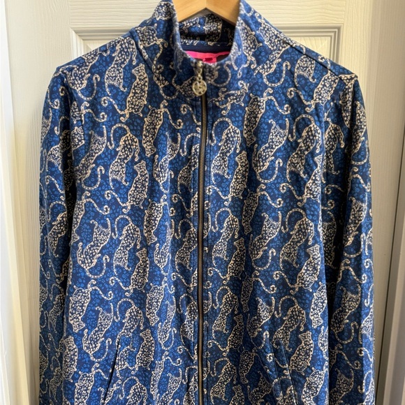 Lilly Pulitzer Jackets & Blazers - Lilly Pulitzer Leona Zip Up Jacket Women’s XL Navy Pockets Stretch UPF 50+ Comfy